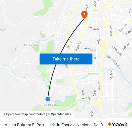 Via La Buitrera El Portento_1 to Iu-Escuela Nacional Del Deporte map