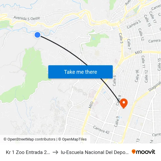 Kr 1 Zoo Entrada 2_1 to Iu-Escuela Nacional Del Deporte map