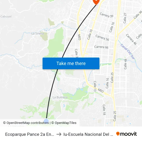 Ecoparque Pance 2a Entrada_2 to Iu-Escuela Nacional Del Deporte map
