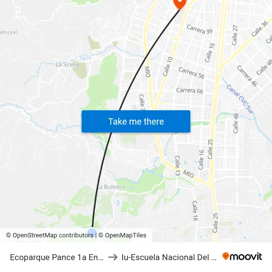 Ecoparque Pance 1a Entrada_2 to Iu-Escuela Nacional Del Deporte map
