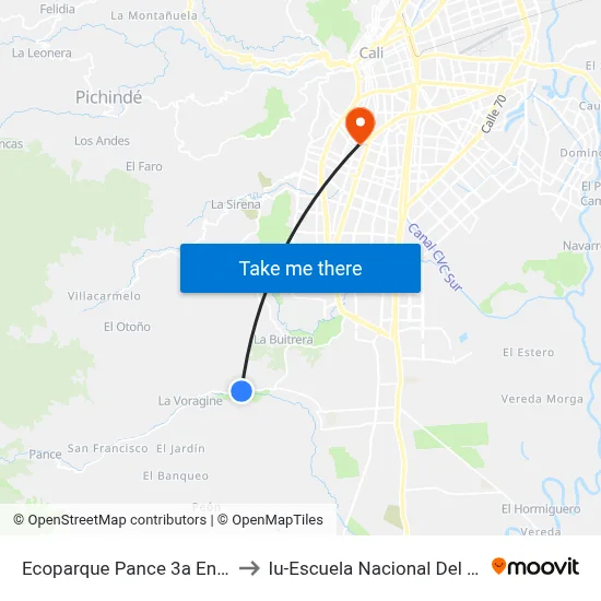 Ecoparque Pance 3a Entrada_1 to Iu-Escuela Nacional Del Deporte map