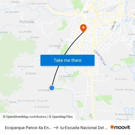 Ecoparque Pance 4a Entrada_1 to Iu-Escuela Nacional Del Deporte map