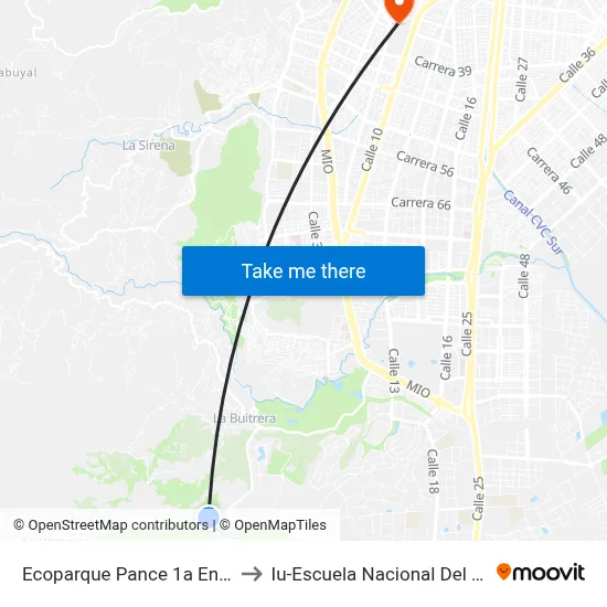 Ecoparque Pance 1a Entrada_1 to Iu-Escuela Nacional Del Deporte map
