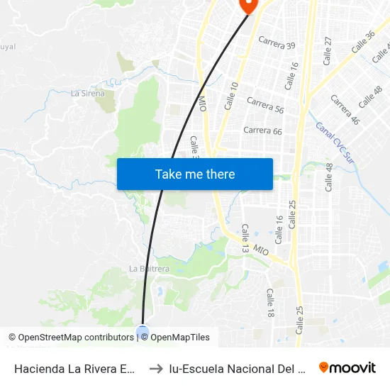 Hacienda La Rivera Emcali_2 to Iu-Escuela Nacional Del Deporte map