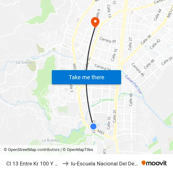 Cl 13 Entre Kr 100 Y 86_1 to Iu-Escuela Nacional Del Deporte map