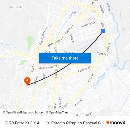 Cl 70 Entre Kr 3 Y 4c Pp2 to Estadio Olímpico Pascual Guerrero map