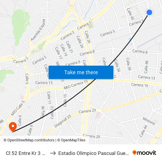 Cl 52 Entre Kr 3 Y 4c to Estadio Olímpico Pascual Guerrero map