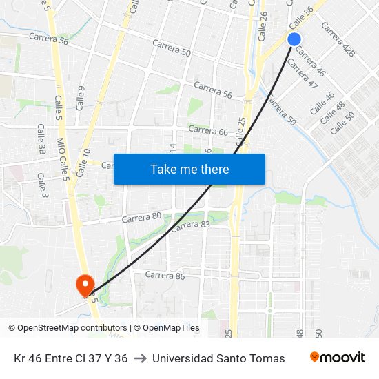 Kr 46 Entre Cl 37 Y 36 to Universidad Santo Tomas map