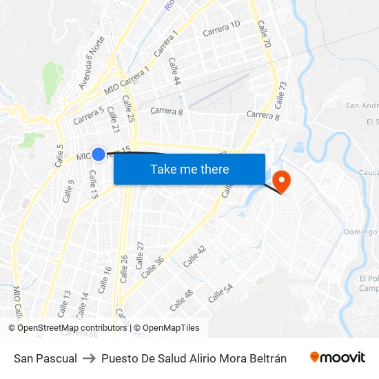 San Pascual to Puesto De Salud Alirio Mora Beltrán map
