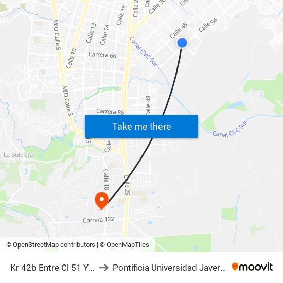 Kr 42b Entre Cl 51 Y 53 to Pontificia Universidad Javeriana map