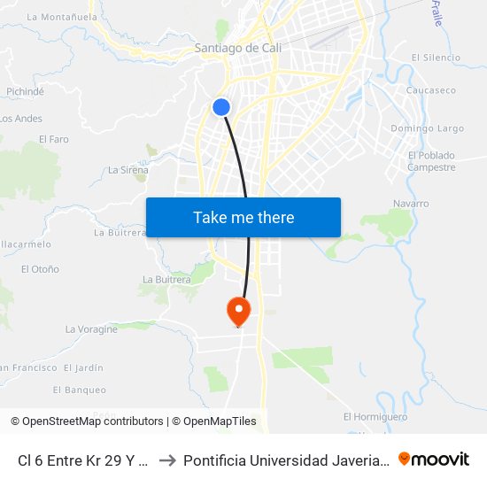 Cl 6 Entre Kr 29 Y 30 to Pontificia Universidad Javeriana map