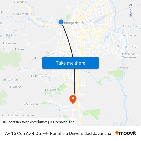 Av 15 Con Av 4 Oe to Pontificia Universidad Javeriana map