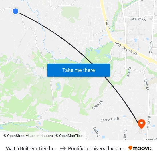 Vía La Buitrera Tienda Nancy to Pontificia Universidad Javeriana map