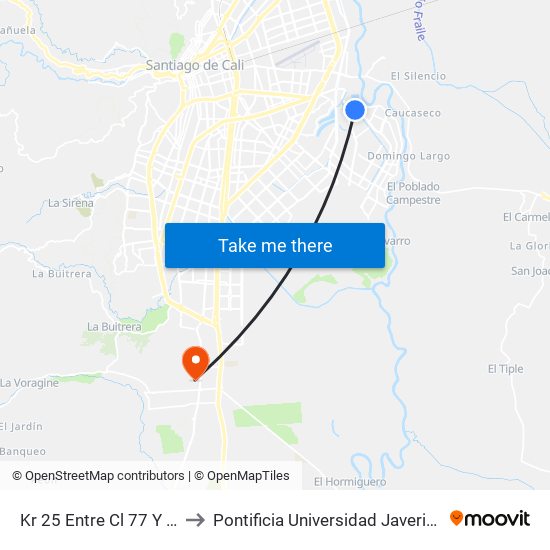 Kr 25 Entre Cl 77 Y 78 to Pontificia Universidad Javeriana map