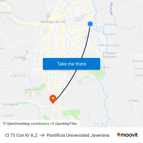 Cl 73 Con Kr 8_2 to Pontificia Universidad Javeriana map