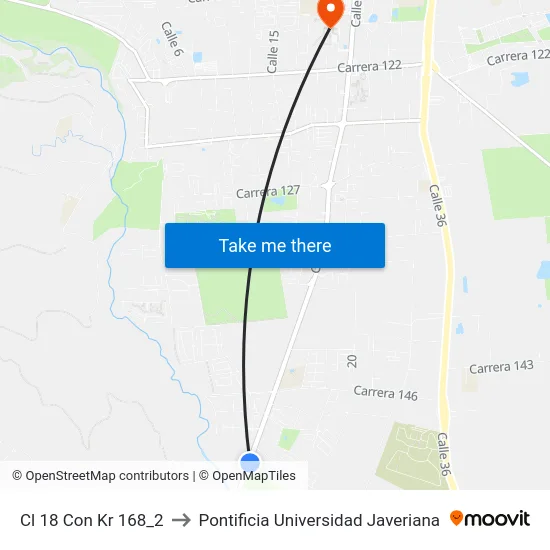 Cl 18 Con Kr 168_2 to Pontificia Universidad Javeriana map