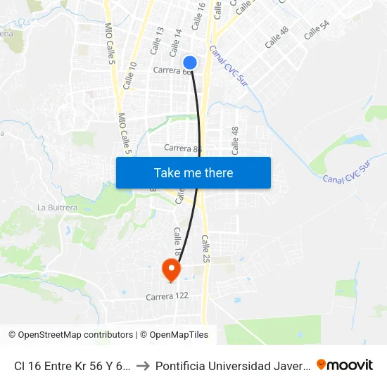 Cl 16 Entre Kr 56 Y 65_2 to Pontificia Universidad Javeriana map