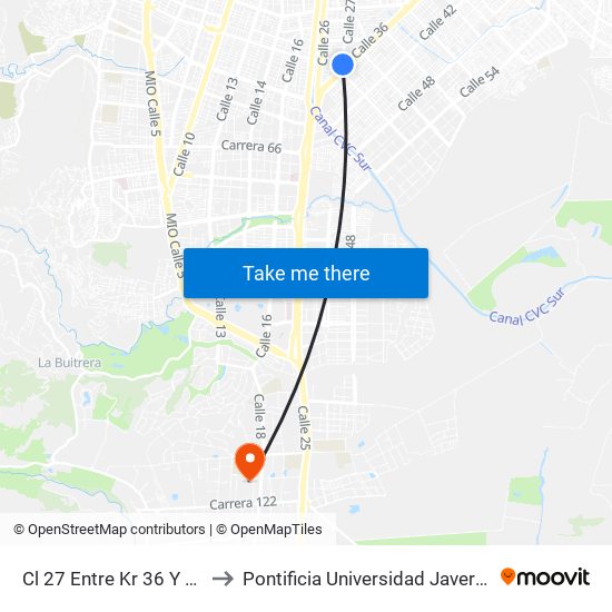 Cl 27 Entre Kr 36 Y 44a to Pontificia Universidad Javeriana map