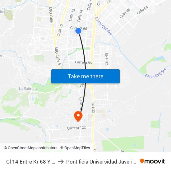 Cl 14 Entre Kr 68 Y 67 to Pontificia Universidad Javeriana map