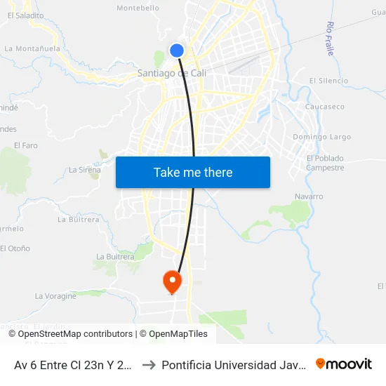 Av 6 Entre Cl 23n Y 24n P1 to Pontificia Universidad Javeriana map