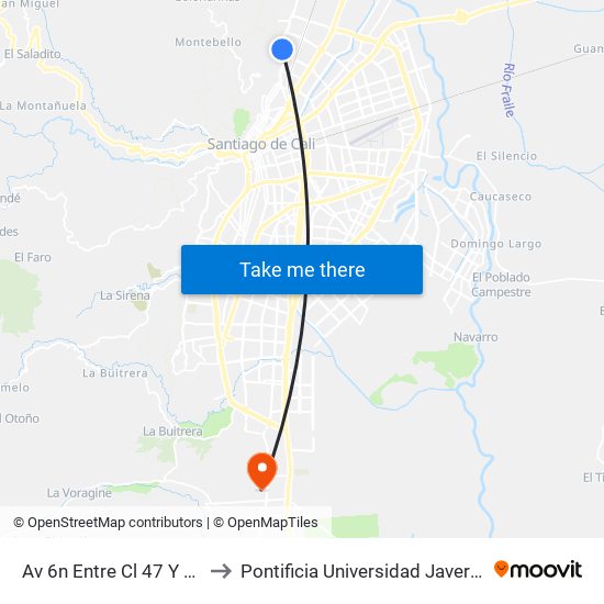 Av 6n Entre Cl 47 Y 44b to Pontificia Universidad Javeriana map