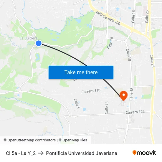 Cl 5a - La Y_2 to Pontificia Universidad Javeriana map