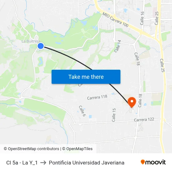 Cl 5a - La Y_1 to Pontificia Universidad Javeriana map