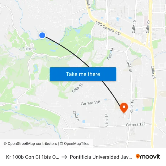 Kr 100b Con Cl 1bis Oe_P2 to Pontificia Universidad Javeriana map