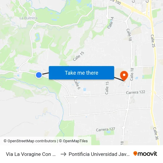 Via La Voragine Con Cl 2_2 to Pontificia Universidad Javeriana map