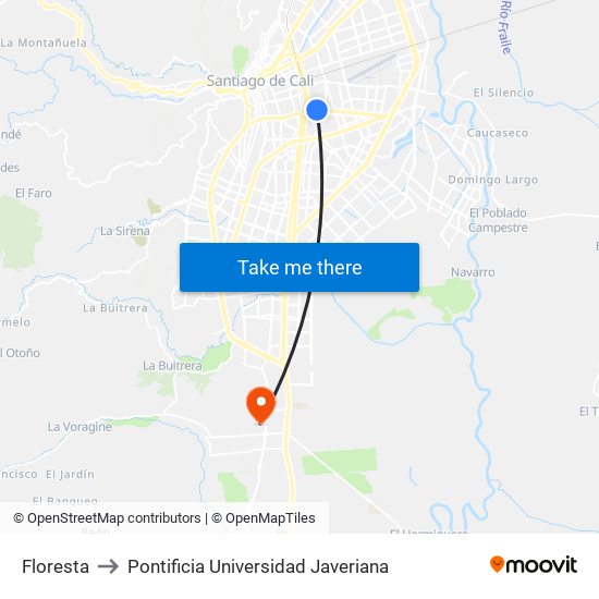 Floresta to Pontificia Universidad Javeriana map