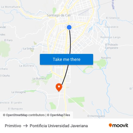 Primitivo to Pontificia Universidad Javeriana map