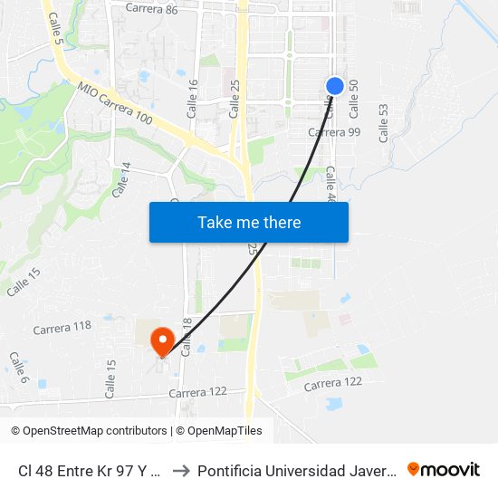 Cl 48 Entre Kr 97 Y 96a to Pontificia Universidad Javeriana map