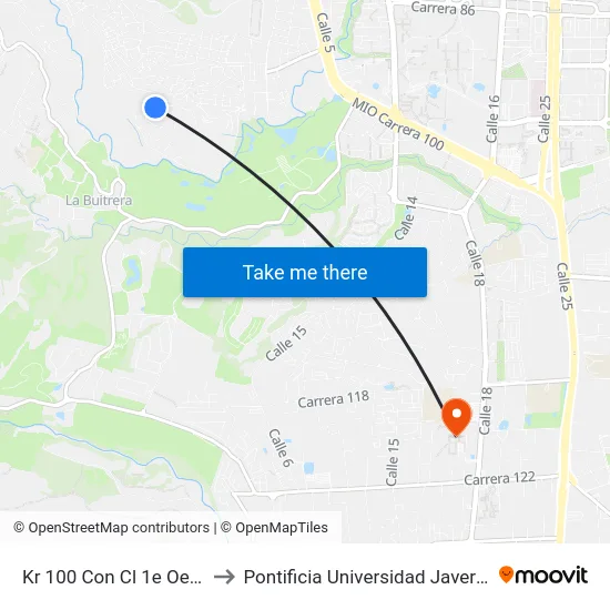 Kr 100 Con Cl 1e Oe_P2 to Pontificia Universidad Javeriana map