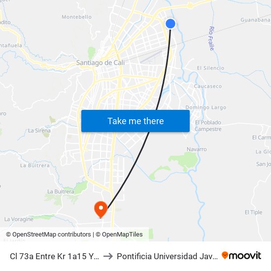 Cl 73a Entre Kr 1a15 Y 1a14 to Pontificia Universidad Javeriana map