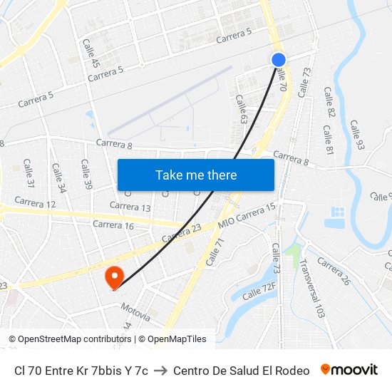 Cl 70 Entre Kr 7bbis Y 7c to Centro De Salud El Rodeo map