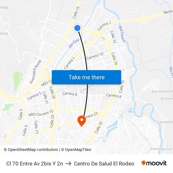 Cl 70 Entre Av 2bis Y 2n to Centro De Salud El Rodeo map