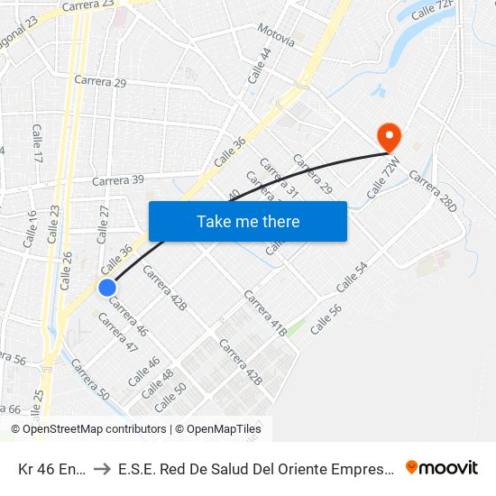 Kr 46 Entre Cl 37 Y 36 to E.S.E. Red De Salud Del Oriente Empresa Social Del Estado Hospital Carlos Holmes Trujillo map