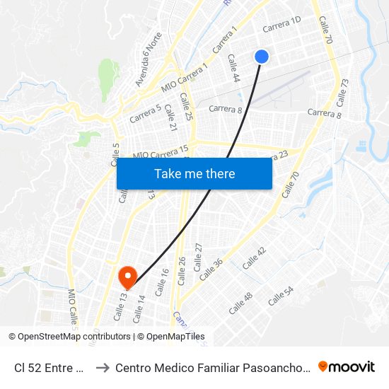 Cl 52 Entre Kr 2c Y 2e to Centro Medico Familiar Pasoancho Cruz Blanca Eps S.A. map
