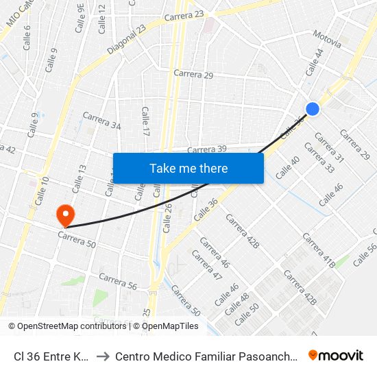 Cl 36 Entre Kr 29 Y 29c to Centro Medico Familiar Pasoancho Cruz Blanca Eps S.A. map