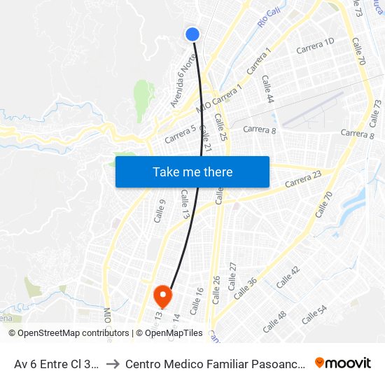 Av 6 Entre Cl 38n Y 36n P1 to Centro Medico Familiar Pasoancho Cruz Blanca Eps S.A. map