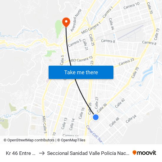 Kr 46 Entre Cl 37 Y 36 to Seccional Sanidad Valle Policía Nacional Sede Tequendama map