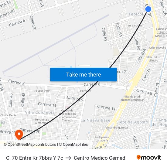 Cl 70 Entre Kr 7bbis Y 7c to Centro Medico Cemed map