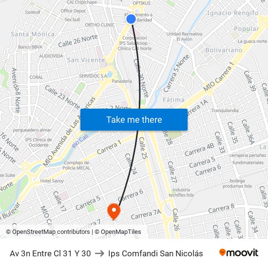 Av 3n Entre Cl 31 Y 30 to Ips Comfandi San Nicolás map