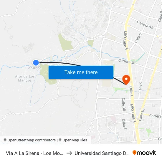Via A La Sirena - Los Monos_2 to Universidad Santiago De Cali map