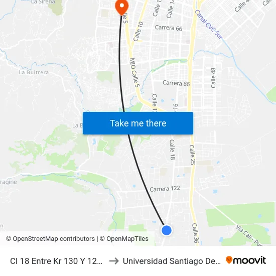 Cl 18 Entre Kr 130 Y 127c_1 to Universidad Santiago De Cali map