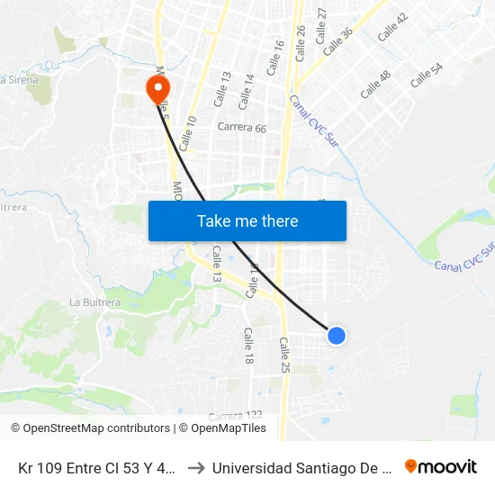 Kr 109 Entre Cl 53 Y 48_2 to Universidad Santiago De Cali map