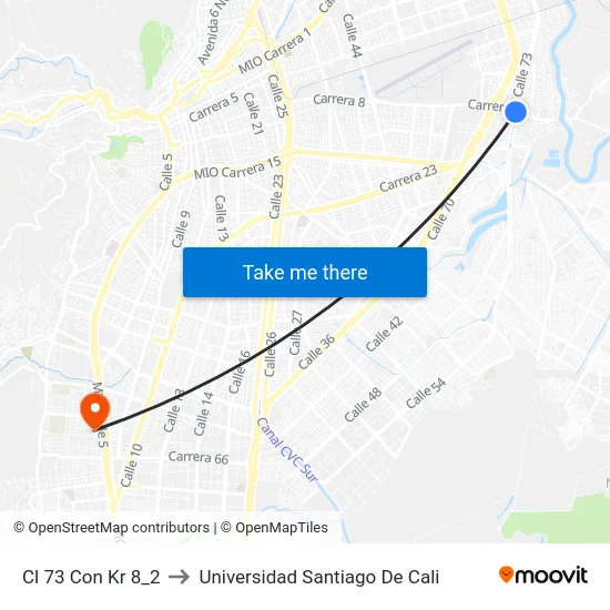 Cl 73 Con Kr 8_2 to Universidad Santiago De Cali map