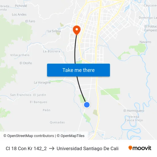 Cl 18 Con Kr 142_2 to Universidad Santiago De Cali map