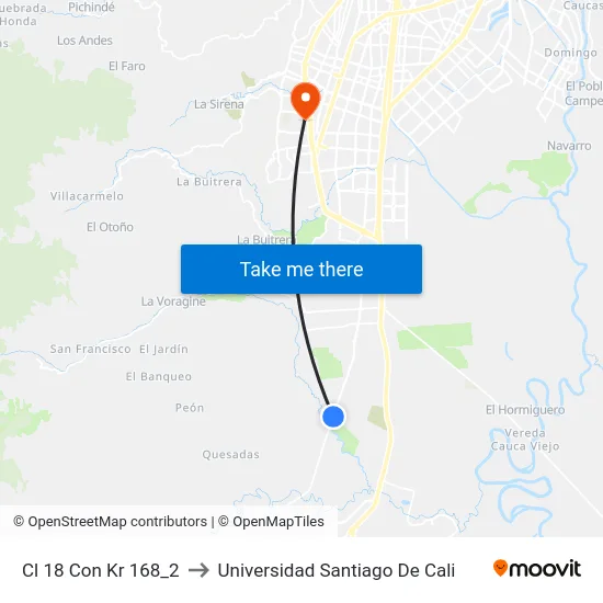 Cl 18 Con Kr 168_2 to Universidad Santiago De Cali map