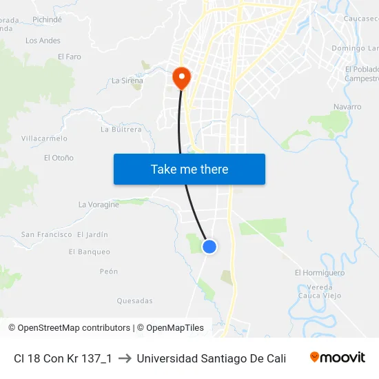 Cl 18 Con Kr 137_1 to Universidad Santiago De Cali map